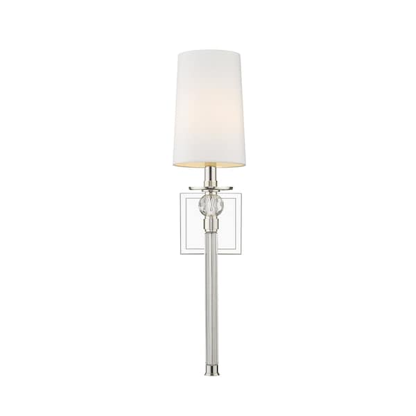 Mia 1 Light Wall Sconce, Polished Nickel & White